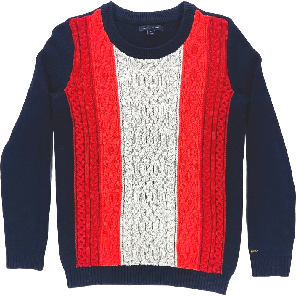 Tommy Hilfiger Cable Knit Sweater Size S P 100% Cotton Preppy Collegiate Fit